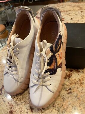 White Platform Leather Sneakers with Painted Face Accent